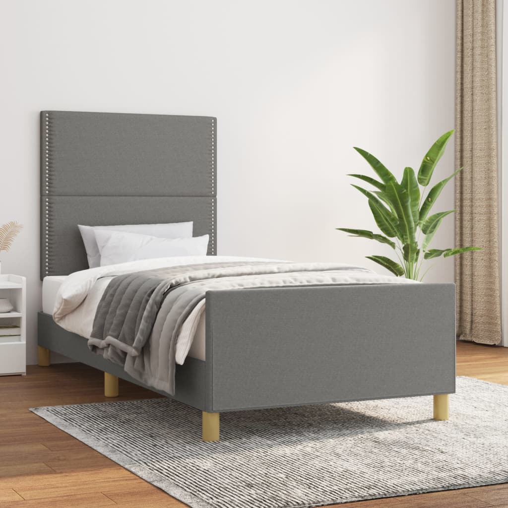 vidaXL Posteľný rám s čelom tmavosivý 80x200 cm látka
