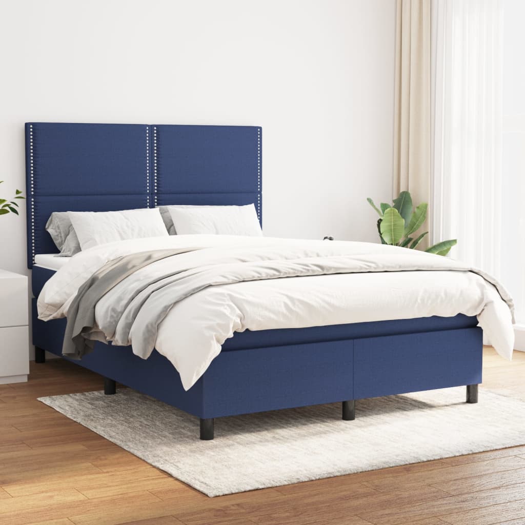 vidaXL Posteľný rám boxspring s matracom modrý 140x200 cm látka