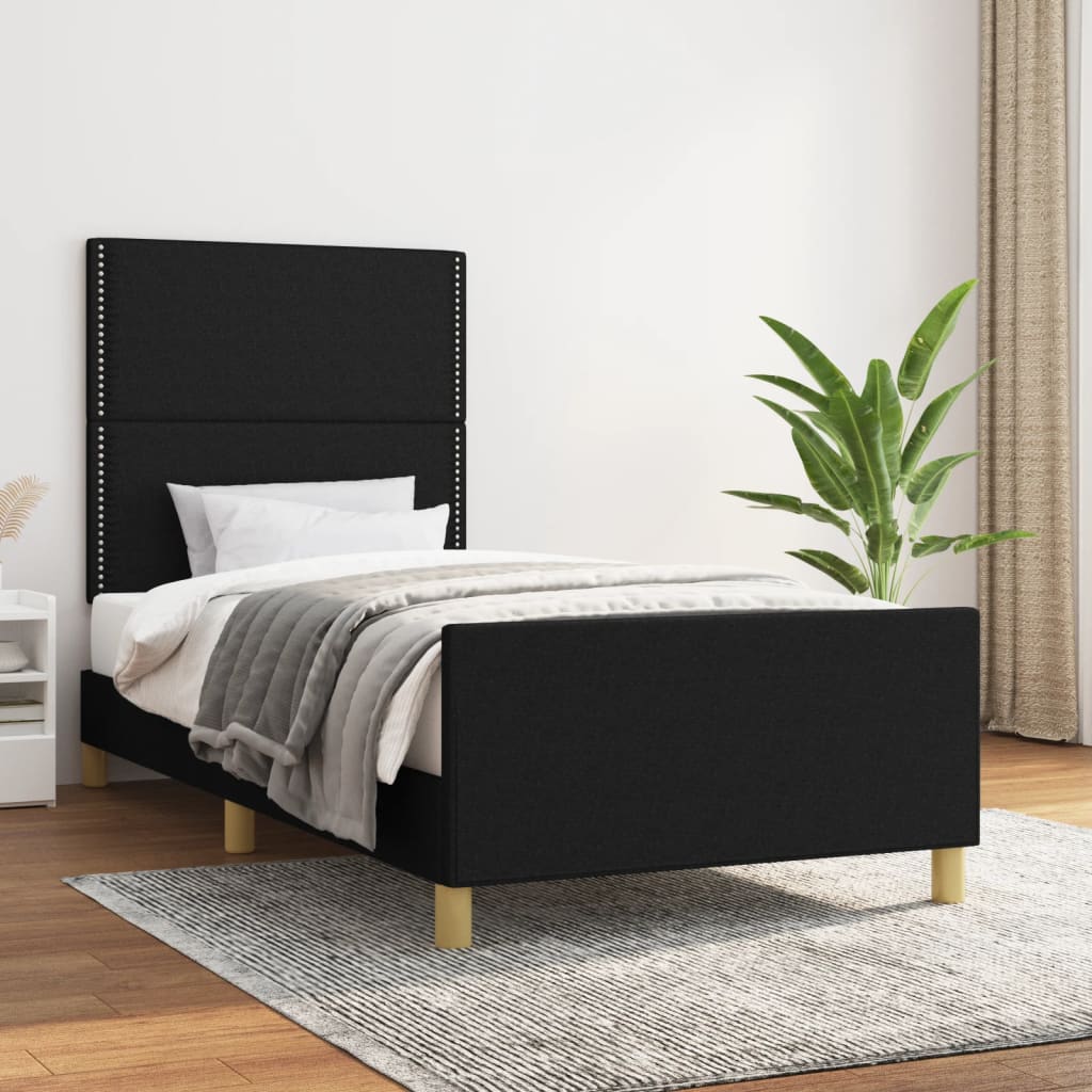 vidaXL Posteľný rám s čelom čierny 90x200 cm látka