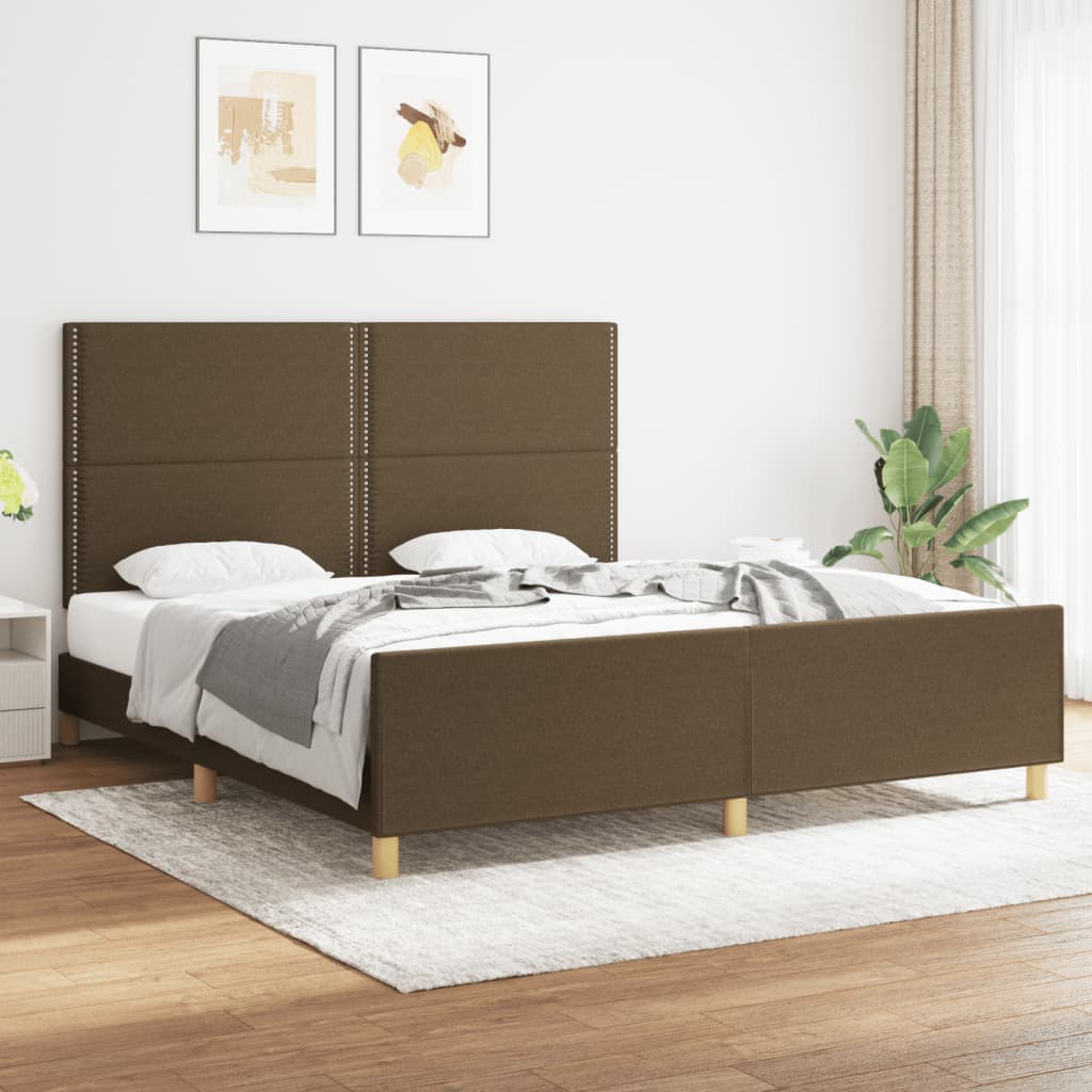 vidaXL Posteľný rám s čelom hnedý 180x200 cm látka