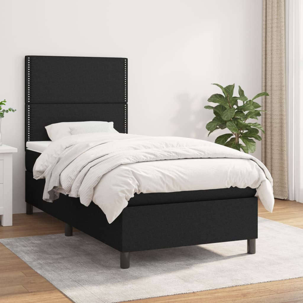vidaXL Posteľný rám boxspring s matracom čierny 90x190 cm látka