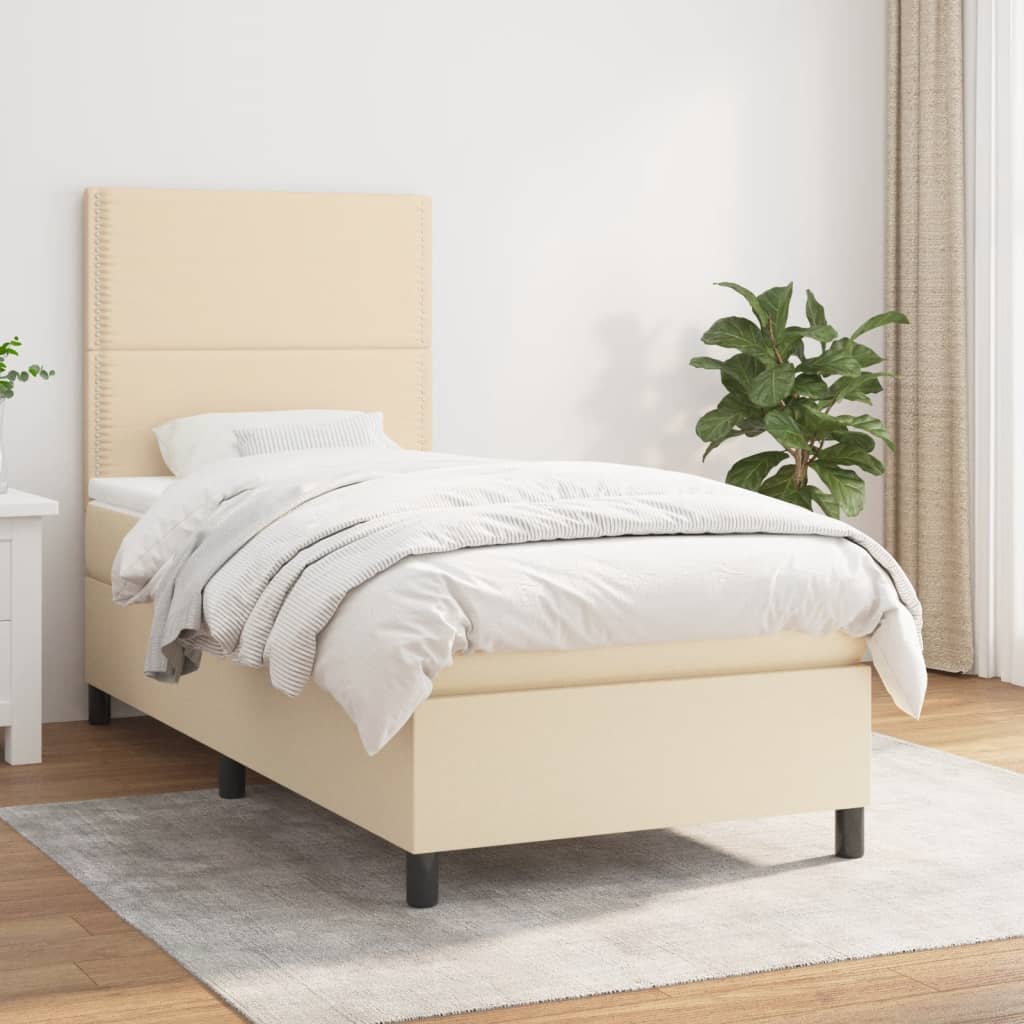 vidaXL Posteľný rám boxspring s matracom krémový 90x190 cm látka