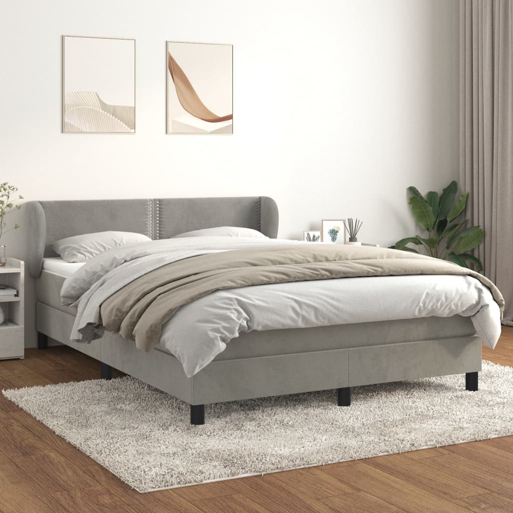 vidaXL Posteľný rám boxsping s matracom bledosivý 140x190 cm zamat