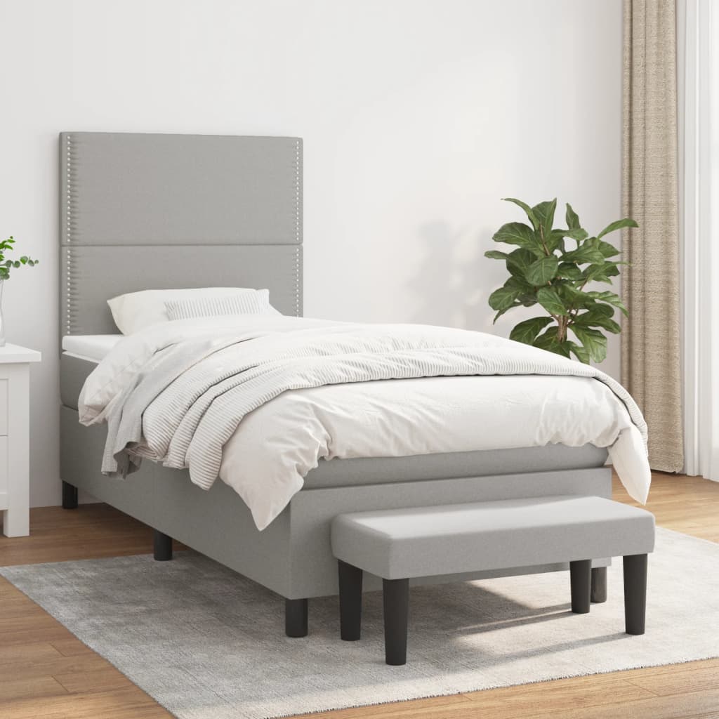 vidaXL Posteľný rám boxsping s matracom bledosivý 90x190 cm látka