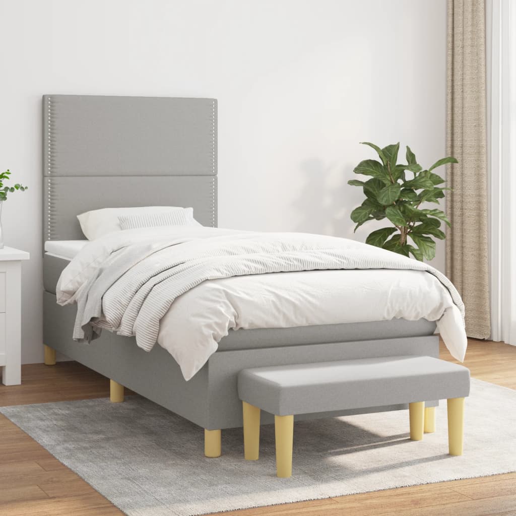 vidaXL Posteľný rám boxsping s matracom bledosivý 90x190 cm látka