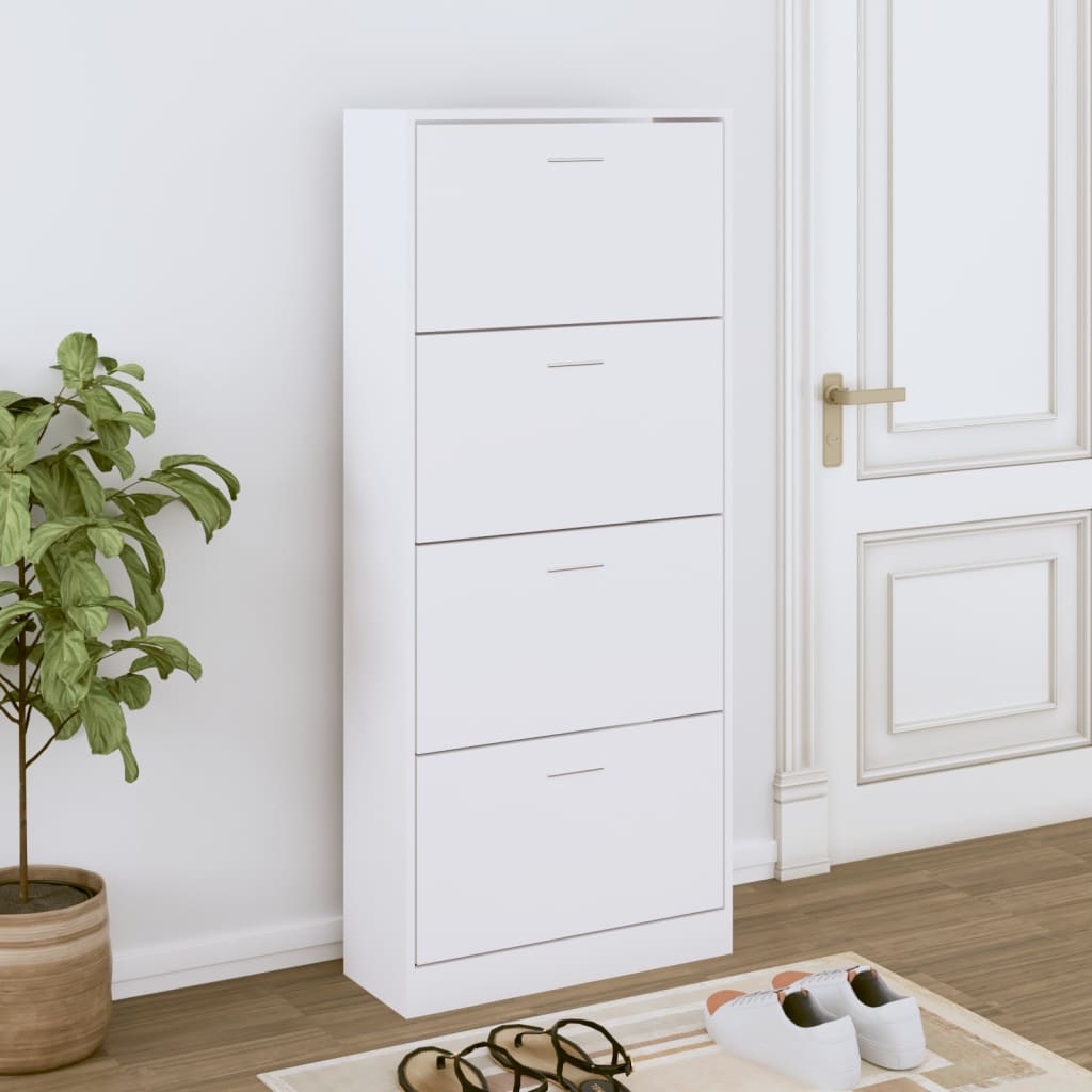vidaXL Botník biely 63x24x147 cm spracované drevo