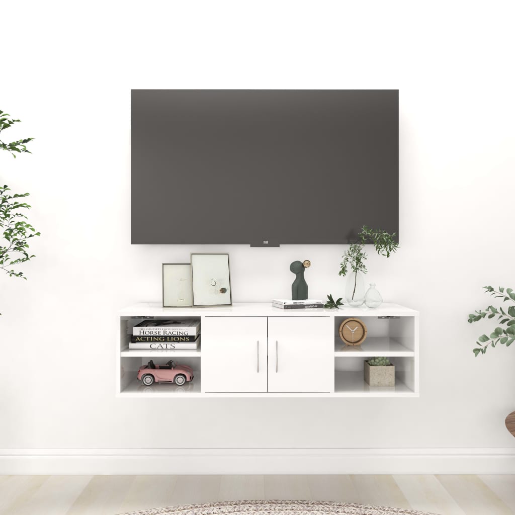 vidaXL Nástenná polica, lesklá biela 102x30x29 cm, kompozitné drevo