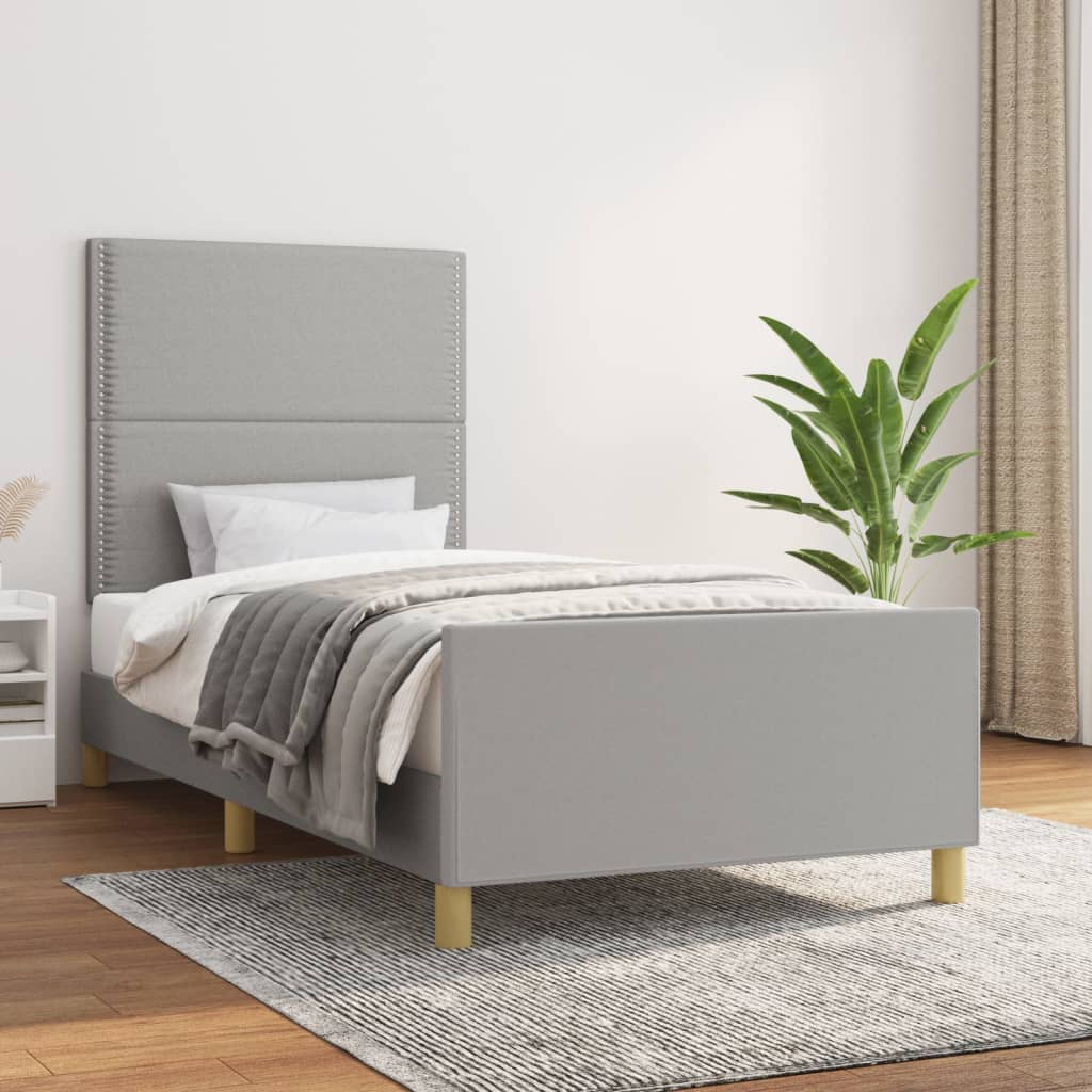 vidaXL Posteľný rám s čelom bledosivý 80x200 cm látka