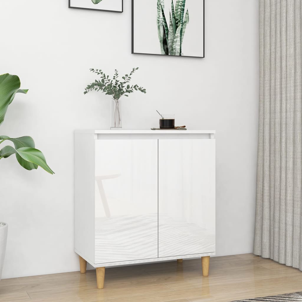 vidaXL Komoda, nohy z masívu, lesklá biela 60x35x70cm kompozitné drevo