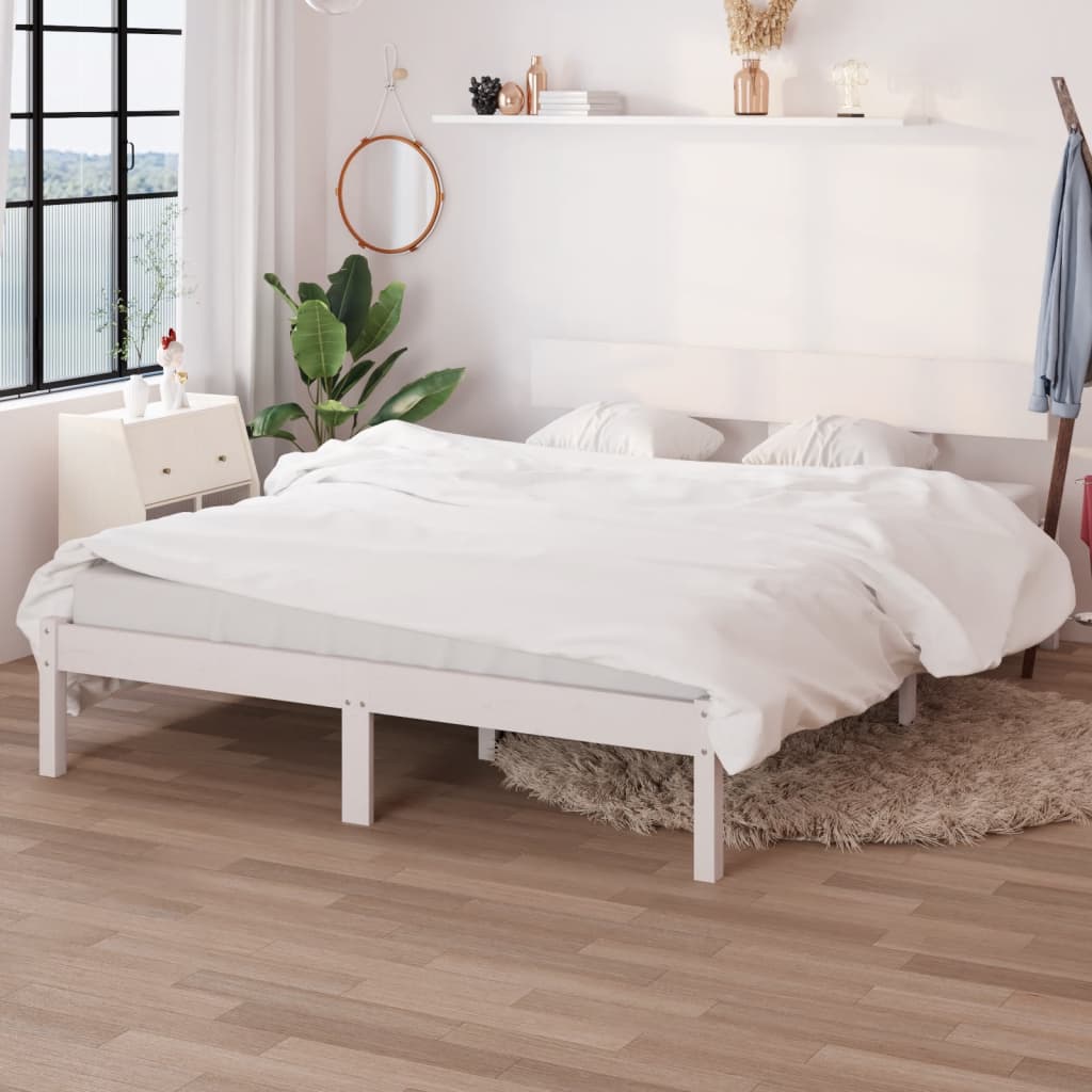 vidaXL Posteľný rám biely borovicový masív 135x190 cm UK dvojlôžko
