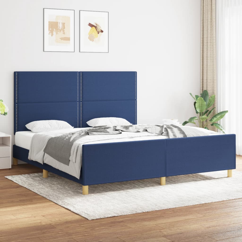 vidaXL Posteľný rám s čelom modrý 180x200 cm látka