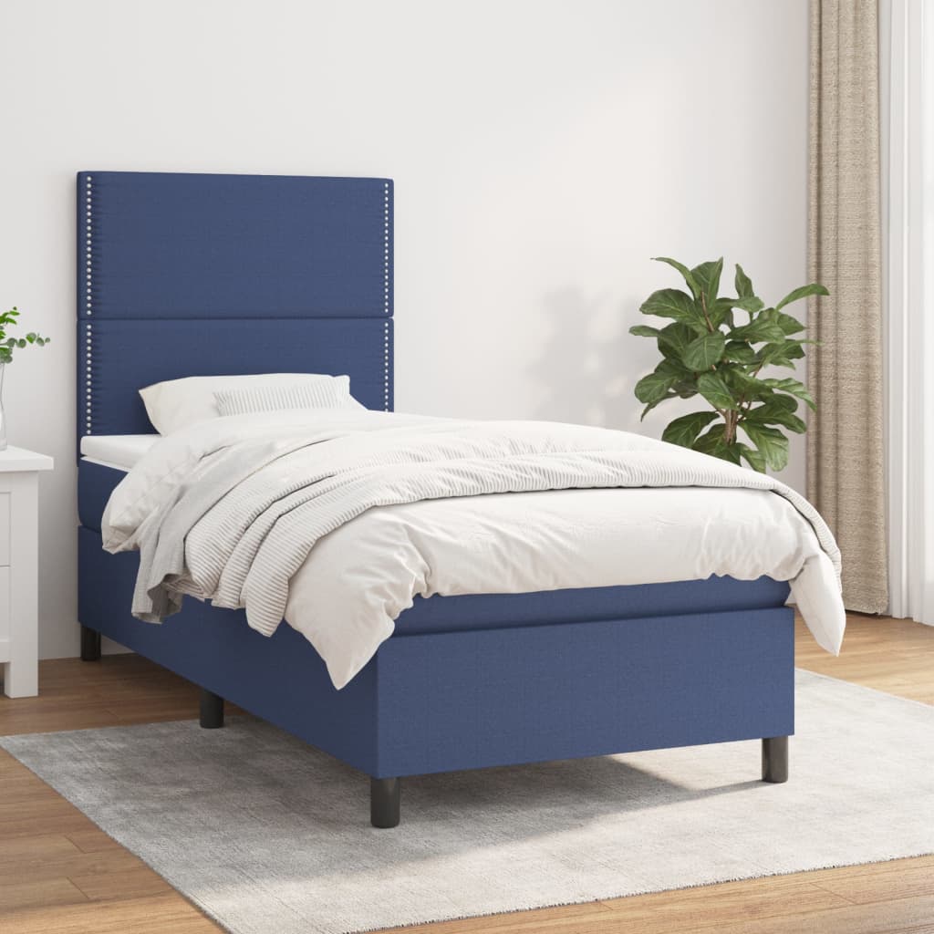 vidaXL Posteľný rám boxspring s matracom modrý 90x200 cm látka