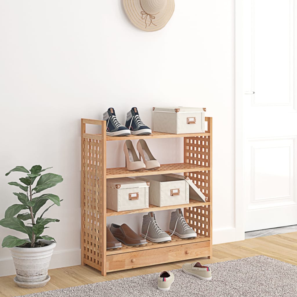 vidaXL Stojan na topánky so zásuvkou 70x27x81 cm masívny orech