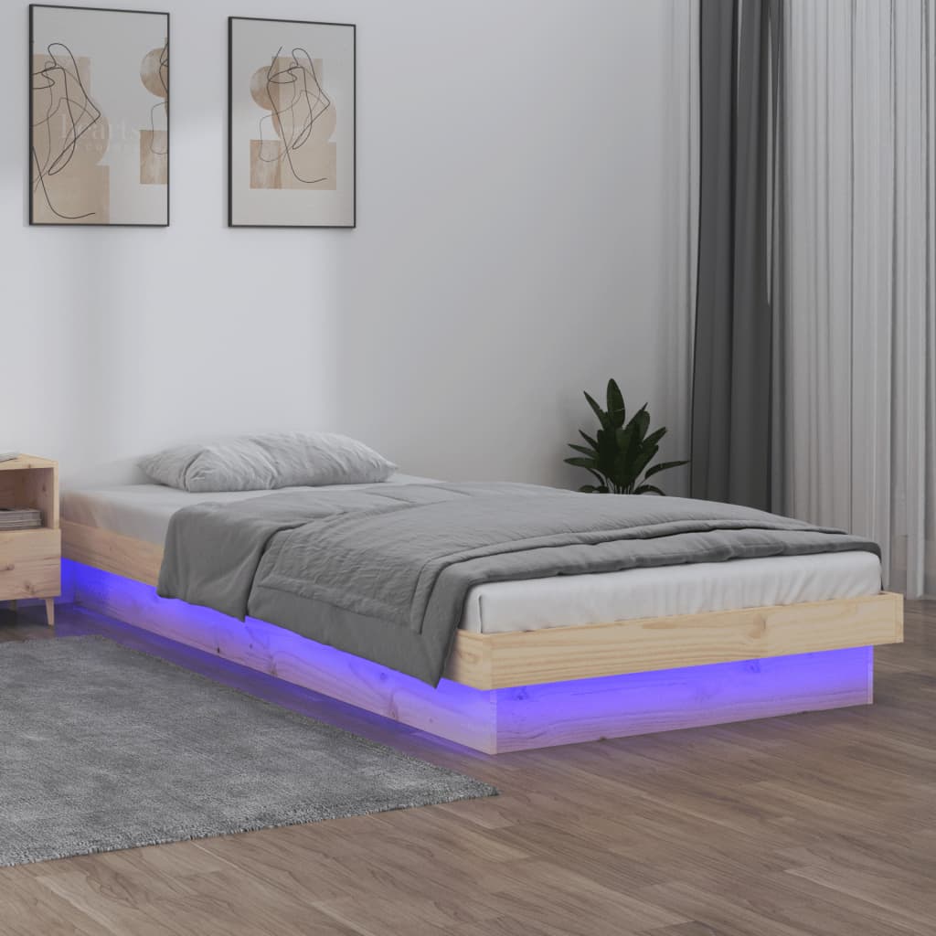 vidaXL Posteľný rám s LED 100x200 cm masívne drevo