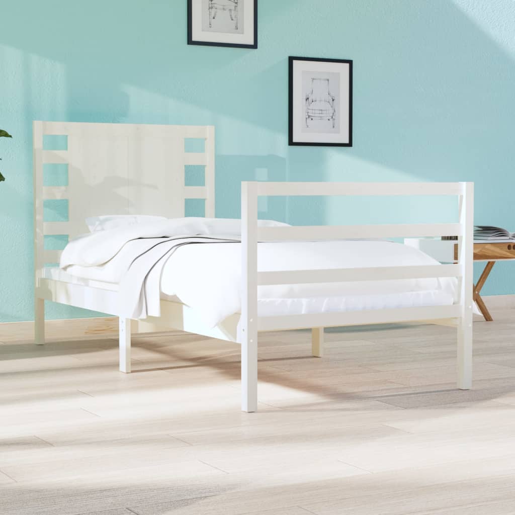 vidaXL Posteľný rám biely borovicový masív 75x190 cm malé jednolôžko