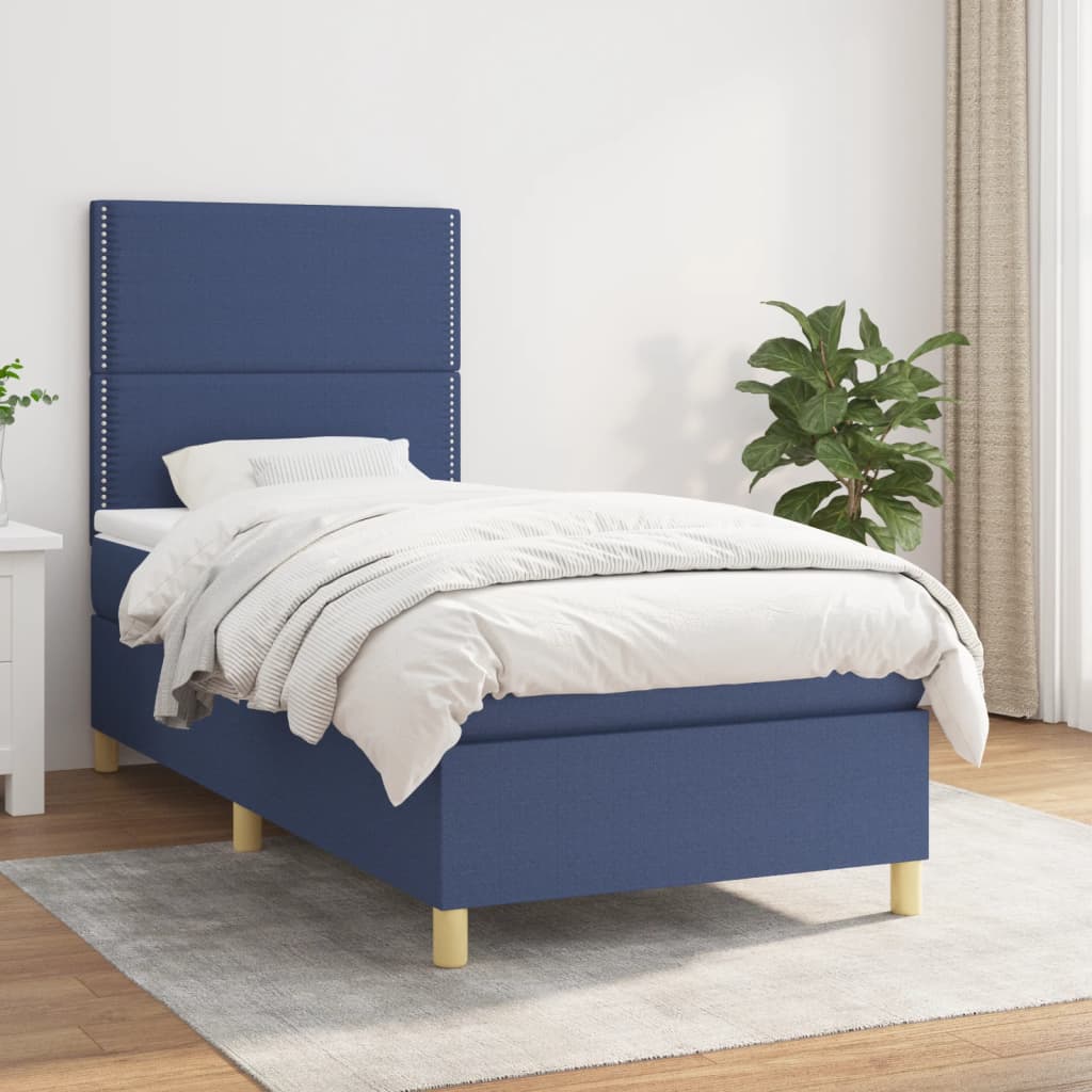 vidaXL Posteľný rám boxspring s matracom modrý 90x200 cm látka