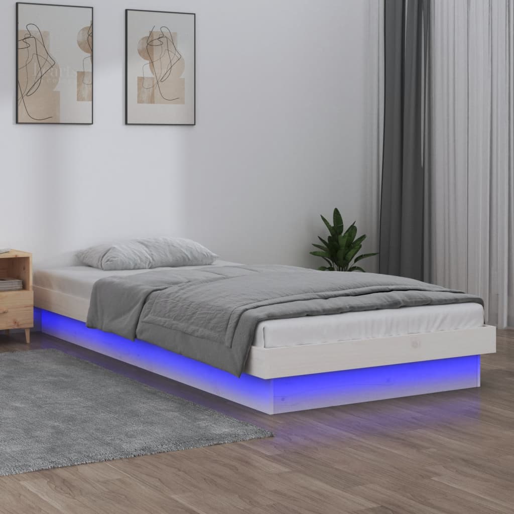 vidaXL Posteľný rám s LED biely 90x190 cm 3FT jednolôžko masívne drevo
