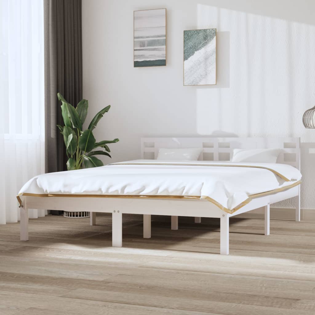 vidaXL Posteľný rám biely masívne drevo 150x200 cm 5FT King Size
