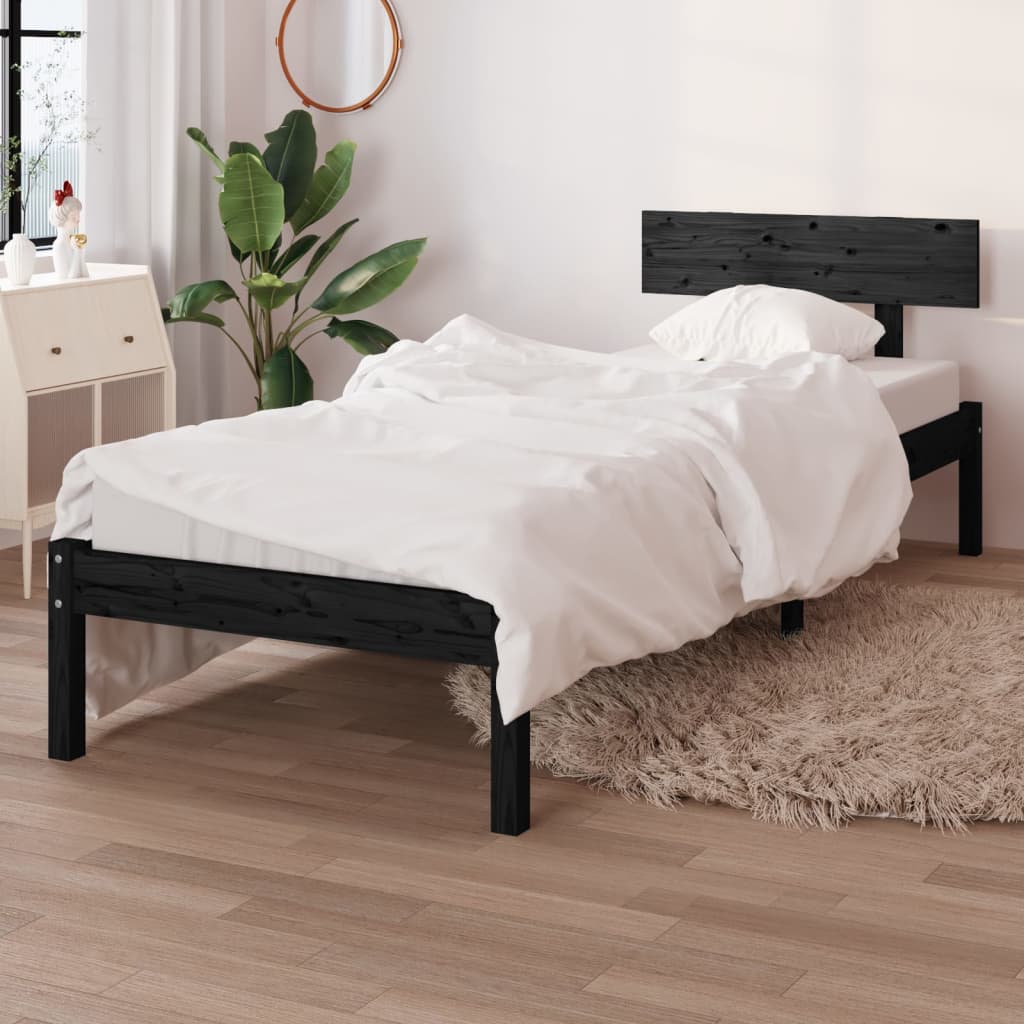 vidaXL Posteľný rám čierny borovicový masív 75x190cm malé jednolôžko