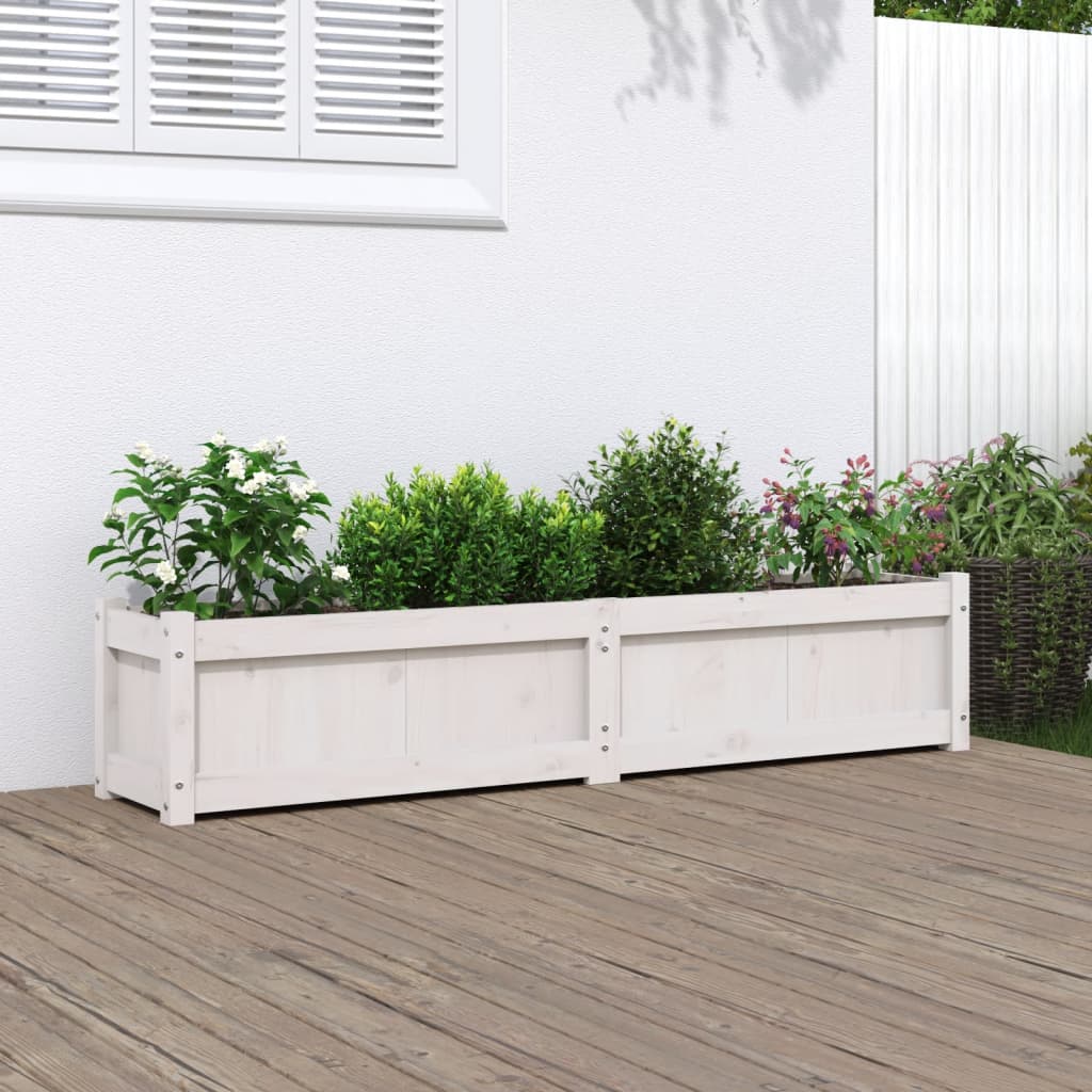 vidaXL Záhradný kvetináč biely 150x31x31 cm borovicový masív