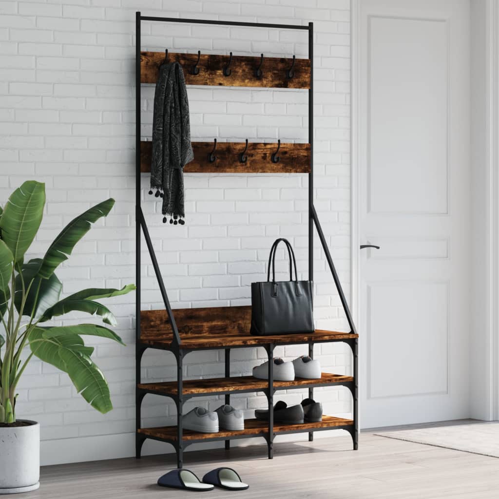 vidaXL Vešiak na šaty s botníkom dymový dub 90x34x184 cm