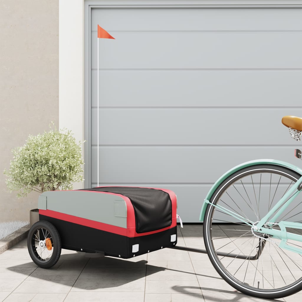 vidaXL Vozík za bicykel, čierno červený 30 kg, železo