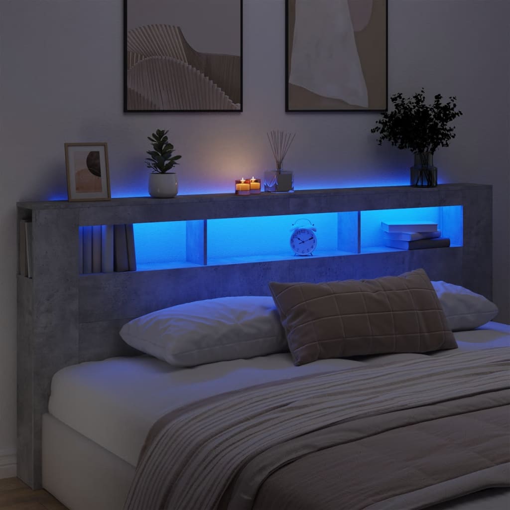 vidaXL Čelo s LED betónovo sivé 220x18,5x103,5 cm kompozitné drevo