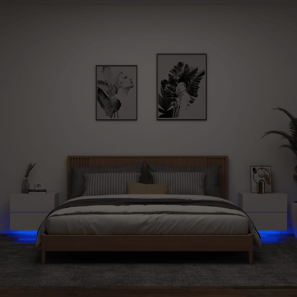 vidaXL Nástenné nočné skrinky s LED osvetlením 2 ks biele