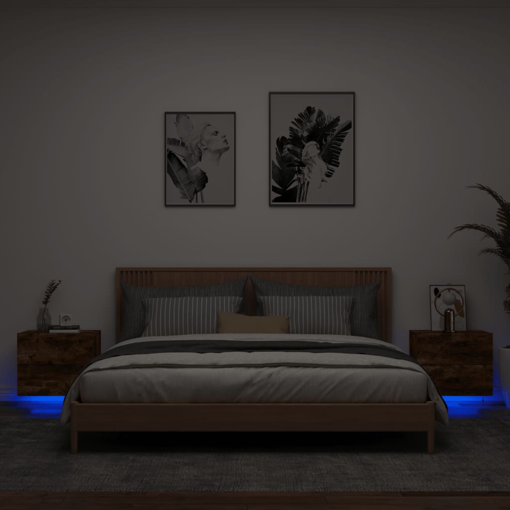 vidaXL Nástenné nočné skrinky s LED osvetlením 2 ks dymový dub