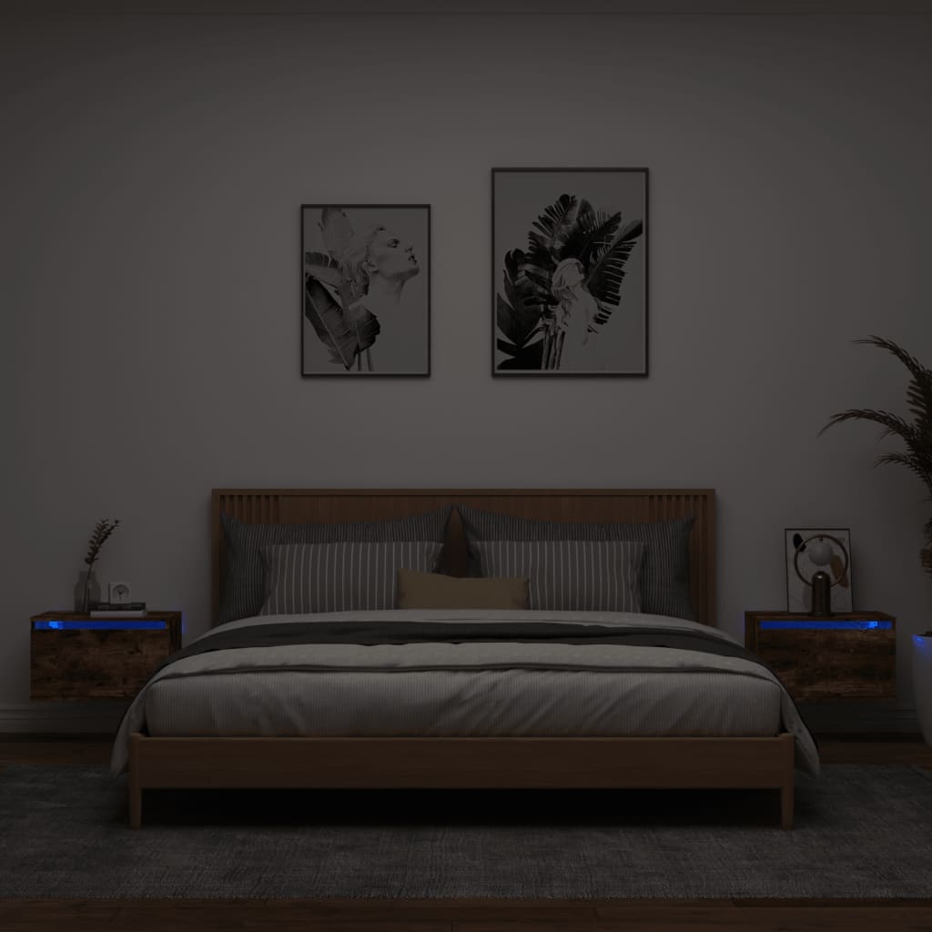 vidaXL Nástenné nočné skrinky s LED osvetlením 2 ks dymový dub