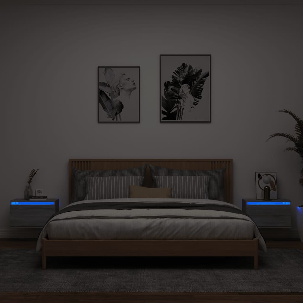 vidaXL Nástenné nočné skrinky s LED osvetlením 2 ks sivé sonoma