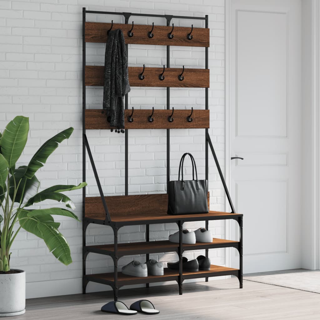 vidaXL Vešiak na šaty s botníkom hnedý dub 100x40x184 cm