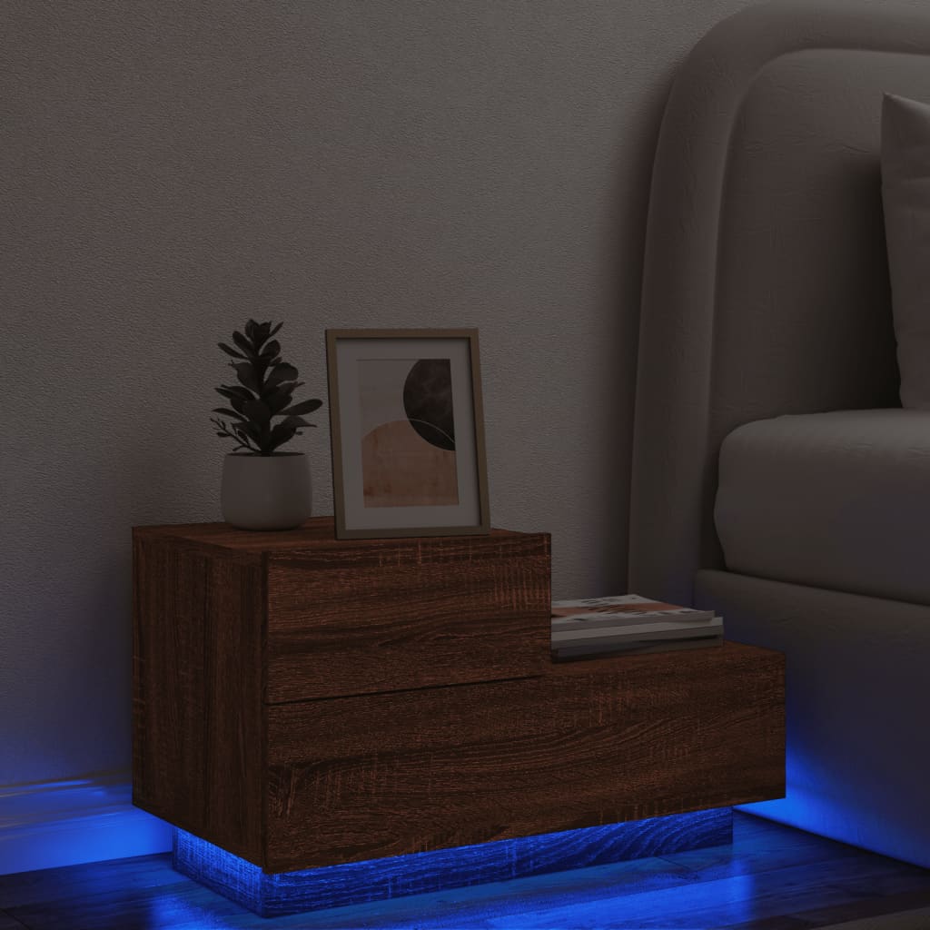vidaXL Nočný stolík s LED svetlami hnedý dub 70x36x40,5 cm