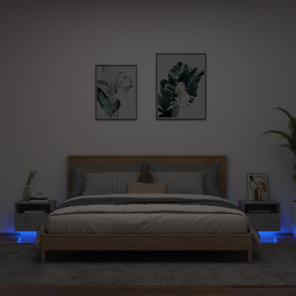 vidaXL Nočné stolíky s LED svetlami 2 ks betónovo sivé 40x39x37 cm