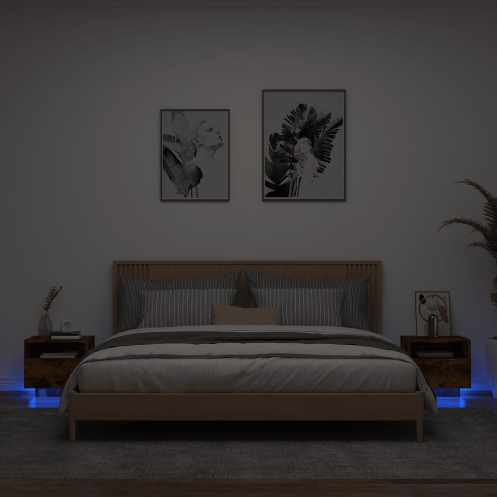 vidaXL Nočné stolíky s LED svetlami 2 ks dymový dub 40x39x37 cm