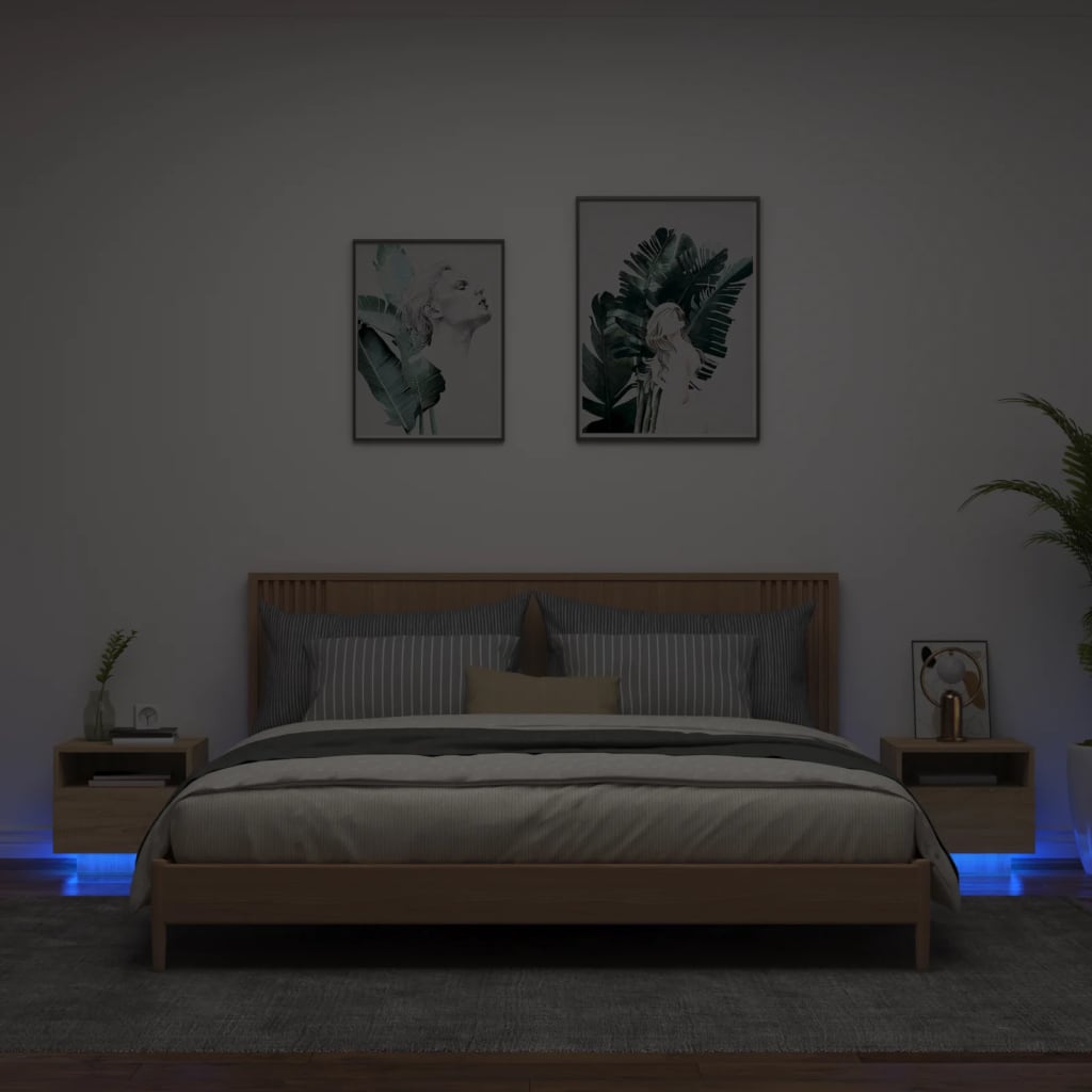vidaXL Nočné stolíky s LED svetlami 2 ks dub sonoma 40x39x37 cm