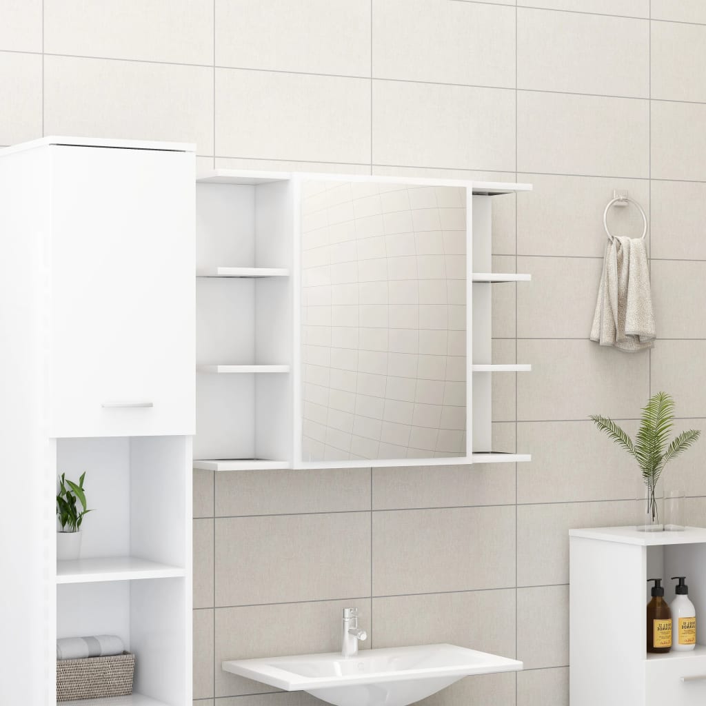 vidaXL Skrinka so zrkadlom, biela 80x20,5x64 cm, drevotrieska