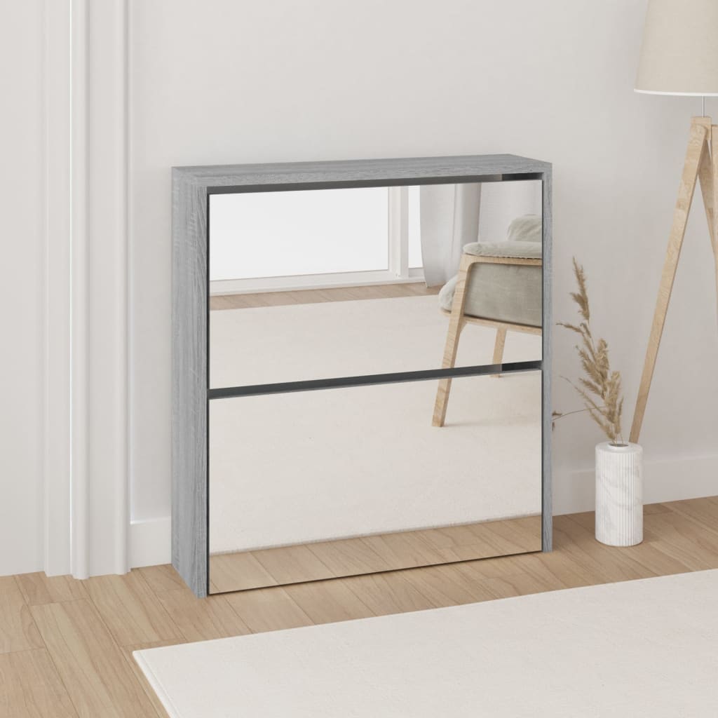 vidaXL Botník so zrkadlom 2-poschodový sivý sonoma 63 x 17 x 67 cm