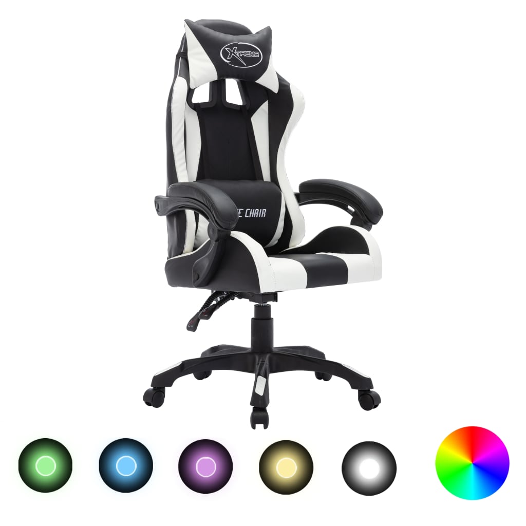 vidaXL Herná stolička s RGB LED svetlami bielo-čierna umelá koža