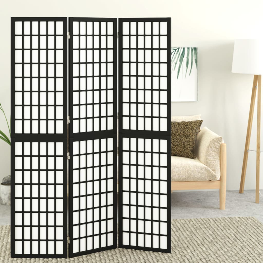 vidaXL Skladací paraván s 3 panelmi japonský štýl 120x170 cm čierny