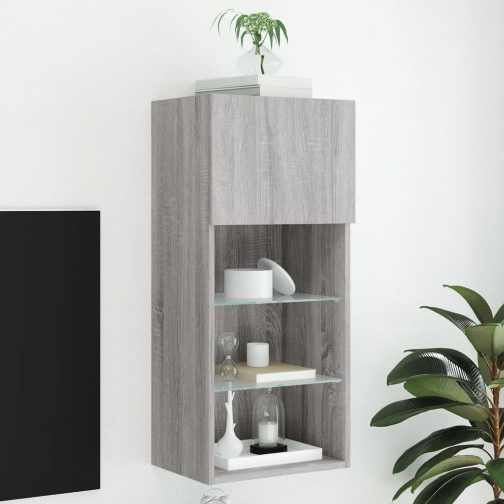 vidaXL TV skrinka s LED svetlami sivá sonoma 40,5x30x90 cm