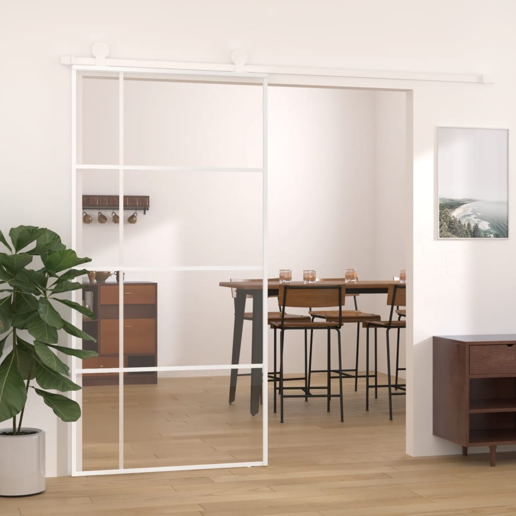vidaXL Posuvné dvere ESG sklo a hliník 102,5x205 cm biele