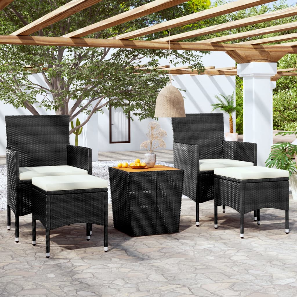 vidaXL 5-dielny záhradný bistro set polyratan a akáciové drevo čierny