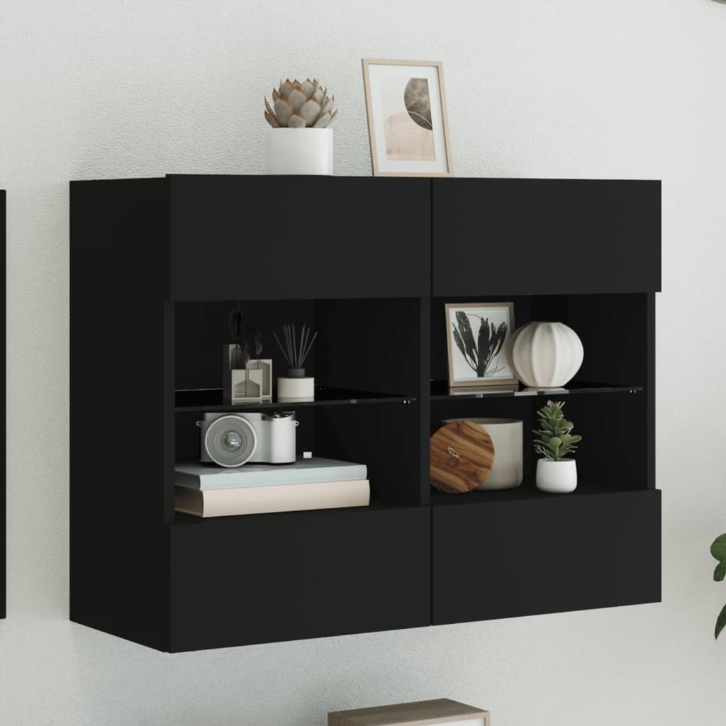 vidaXL TV nástenná skrinka s LED svetlami čierna 78,5x30x60,5 cm