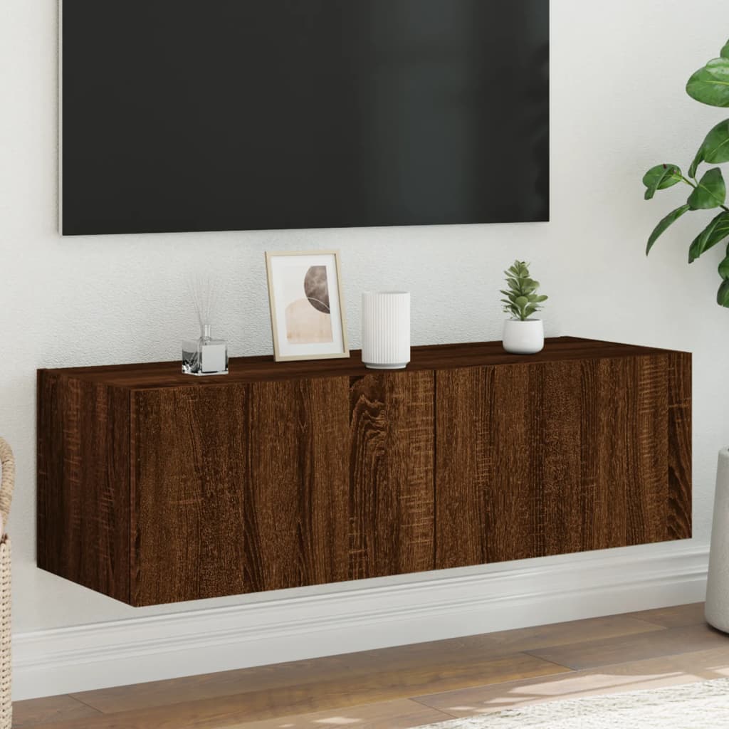 vidaXL TV nástenná skrinka s LED svetlami hnedý dub 100x35x31 cm