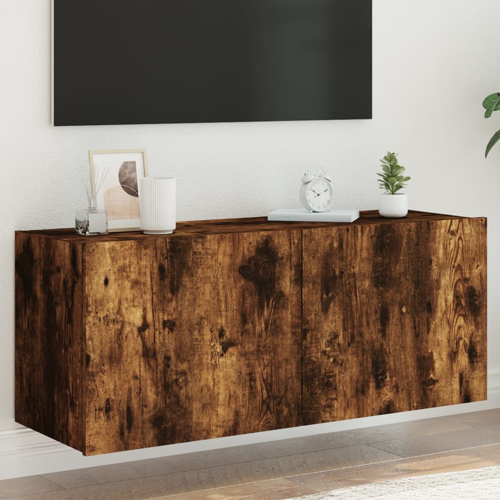 vidaXL TV nástenná skrinka s LED svetlami dymový dub 100x35x41 cm