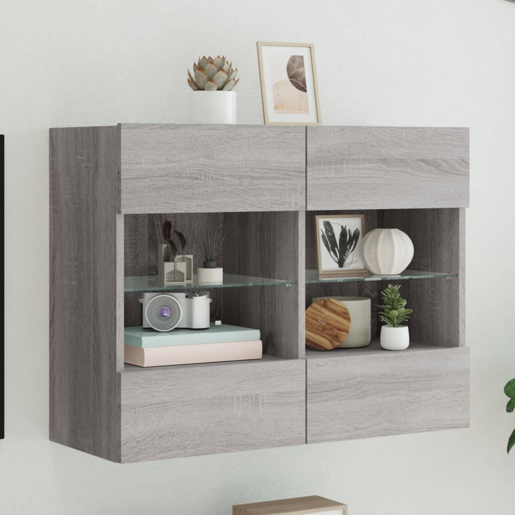 vidaXL TV nástenná skrinka s LED svetlami sivá sonoma 78,5x30x60,5 cm