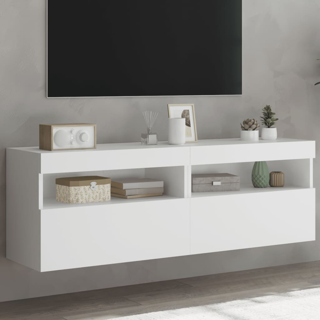 vidaXL TV nástenné skrinky s LED svetlami 2 ks biele 60x30x40 cm