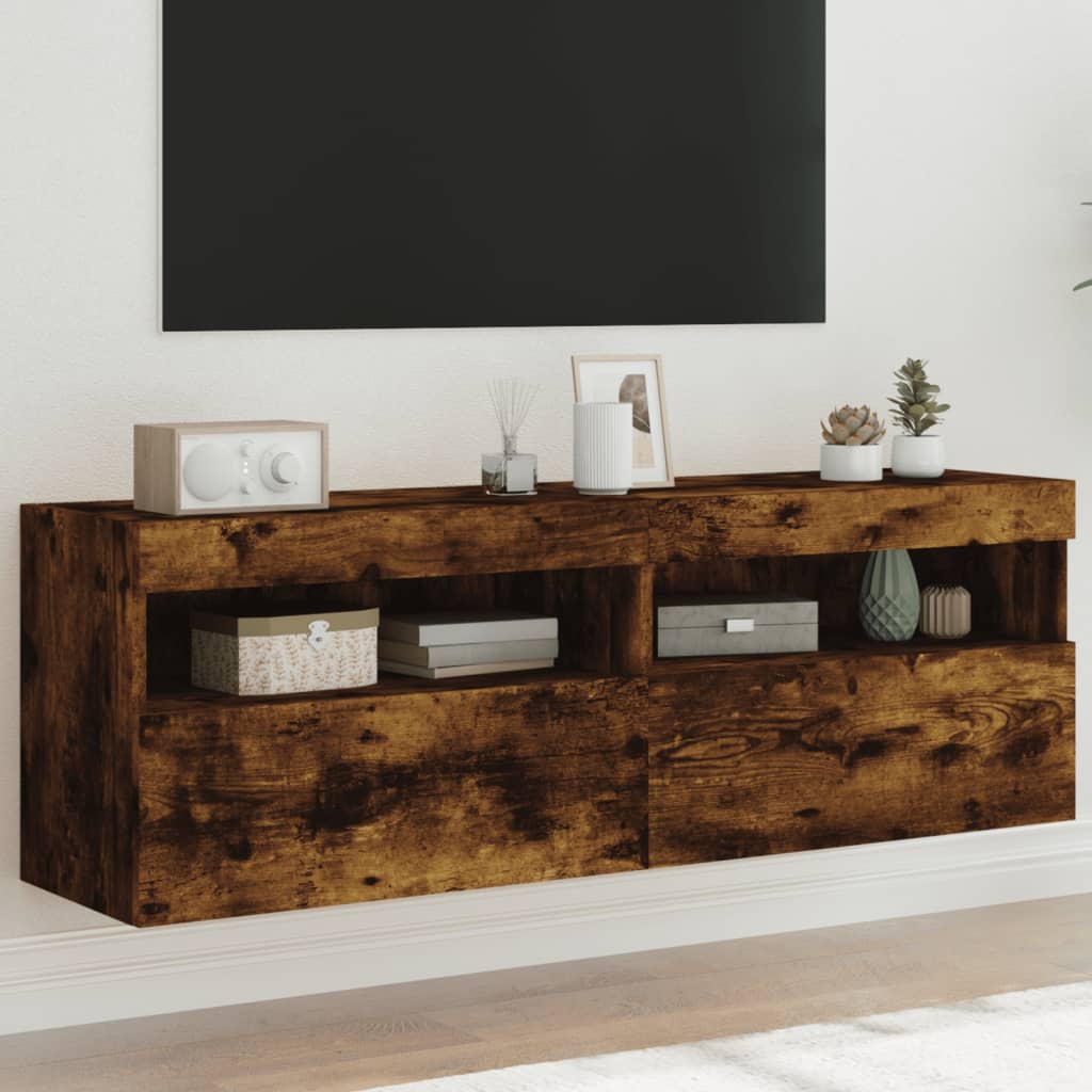 vidaXL TV nástenné skrinky s LED svetlami 2 ks dymový dub 60x30x40 cm