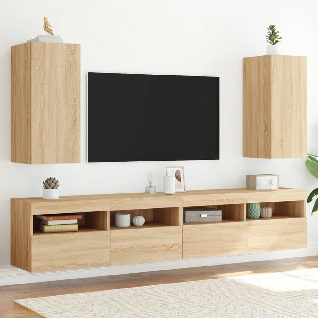 vidaXL TV nástenné skrinky s LED svetlami 2 ks dub sonoma 30,5x35x70cm